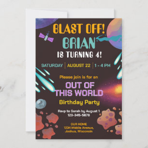 Blast Off Outer Space Birthday Invitation