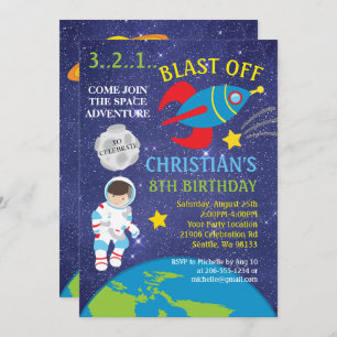 Blast Off Outer Space Birthday Invitation