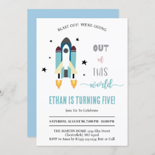 Blast Off! Outer Space  Out of This World Birthday Invitation