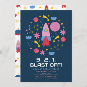 Blast Off! Outer Space Rocket Boy Birthday Invitation