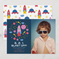 Blast Off! Outer Space Rocket Boy Birthday Photo