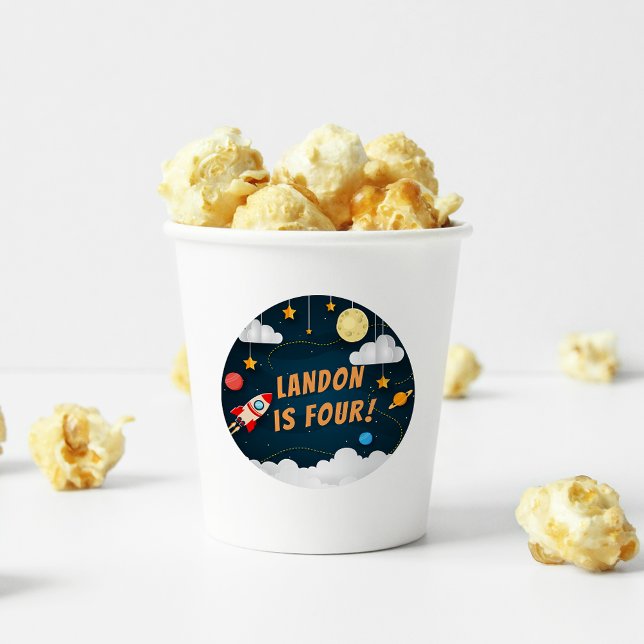 Blast Off | Personalised Kids Birthday Classic Round Sticker (Creator Uploaded)