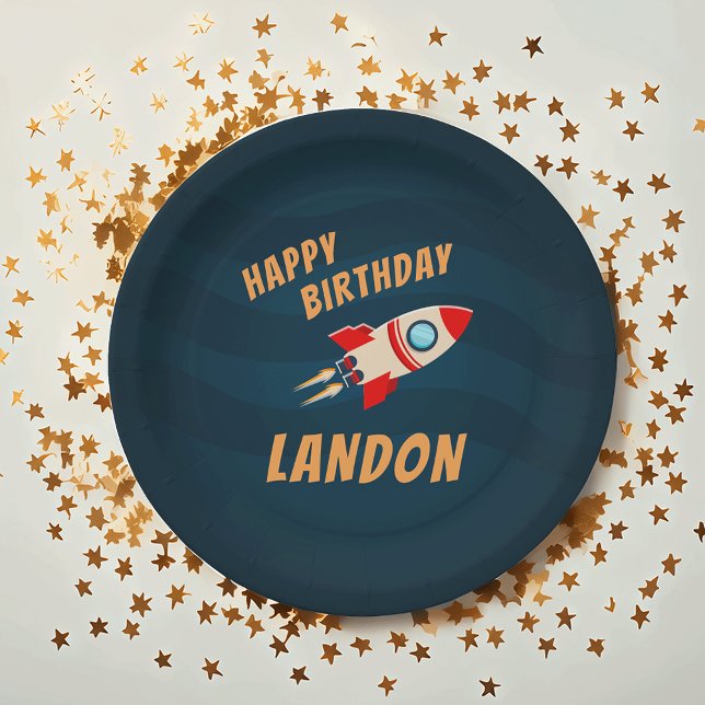 Blast Off | Personalised Space Birthday Party Paper Plate (Creator Uploaded)