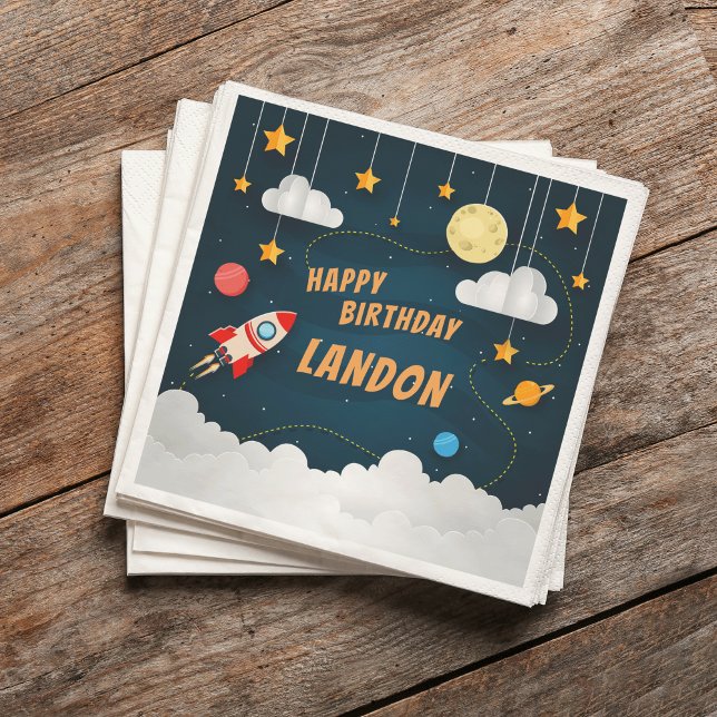 Blast Off Personalised Space Theme Birthday Party Napkin (Creator Uploaded)