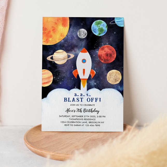 Blast Off Planets Space Rocket Ship Birthday Invitation (Creator Uploaded)