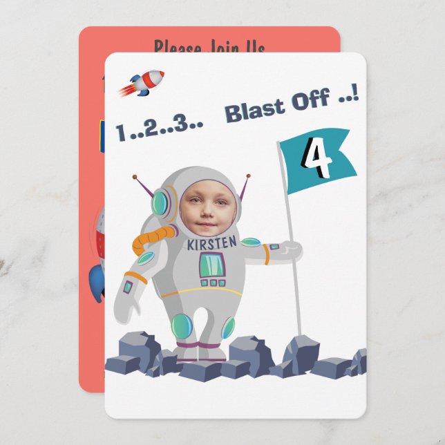 Blast Off Rocket Birthday Invitation (Front/Back)
