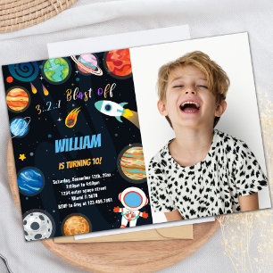 Blast Off Rocket Outer Space Birthday Invitations
