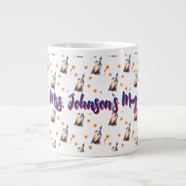 Blast Off Rocket Pattern Large Coffee Mug (Front)