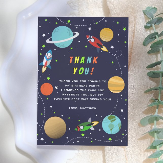 Blast Off! Rocket Ship Birthday Party Thank You Card (Creator Uploaded)