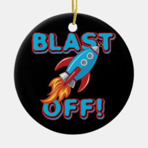 Blast Off Rocket Ship Ceramic Tree Decoration