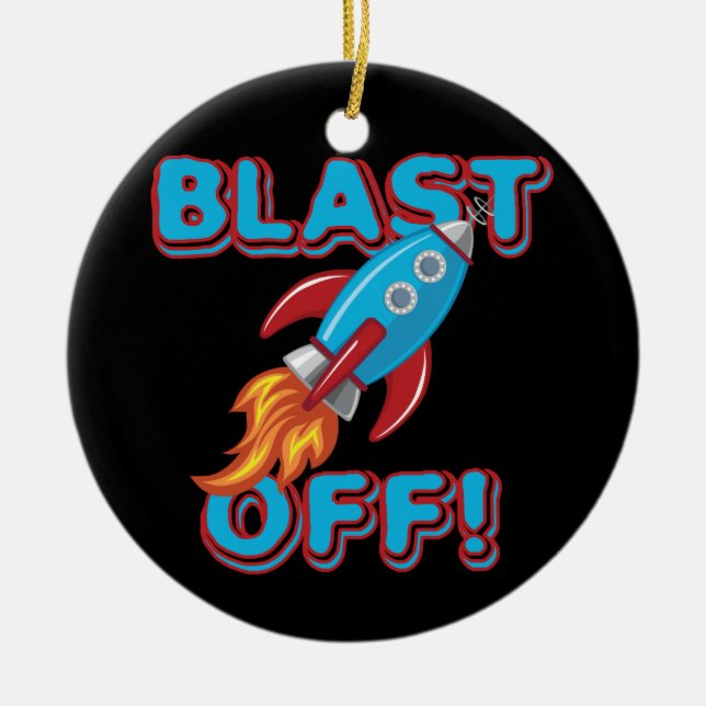 Blast Off Rocket Ship Ceramic Tree Decoration (Front)