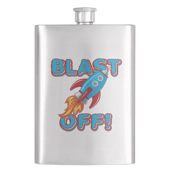 Blast Off Rocket Ship Hip Flask (Front)