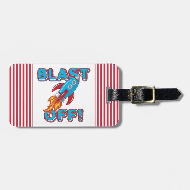 Blast Off Rocket Ship Luggage Tag (Front Horizontal)