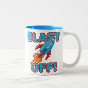 Blast Off Rocket Ship Two-Tone Coffee Mug
