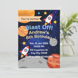 Blast Off Rocket Space Birthday for Boys Invitation