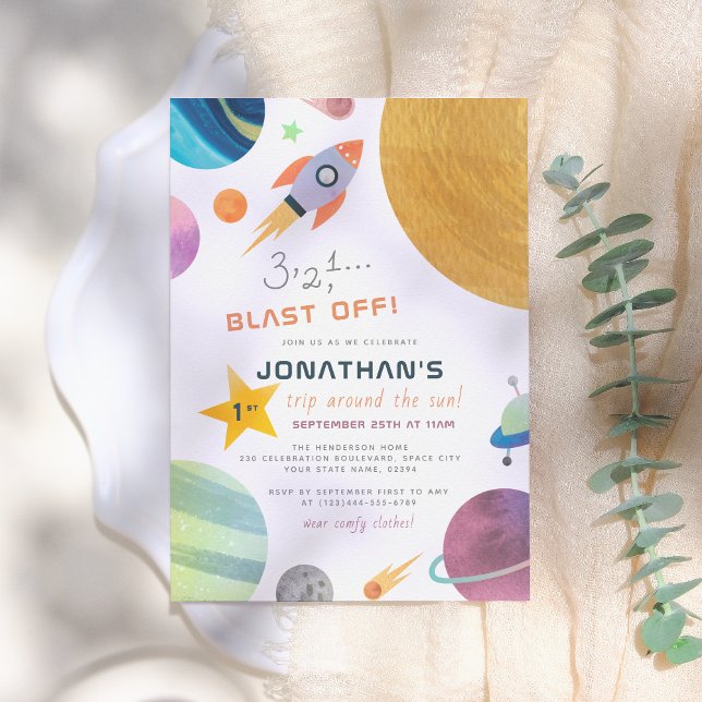 Blast Off! Rocket Trip Around The Sun Boy Birthday Invitation (Creator Uploaded)