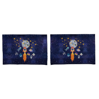 Blast-Off Rocketship Kids Bedding Pillowcase Set