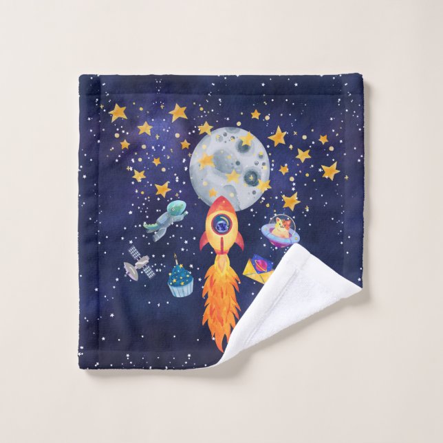 Blast-Off Rocketship Kids Towel Set  (Wash Cloth)