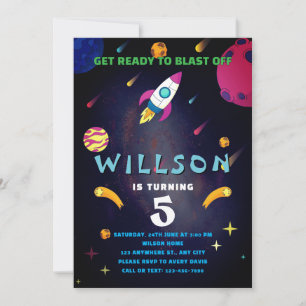 Blast Off Space Birthday  Invitation