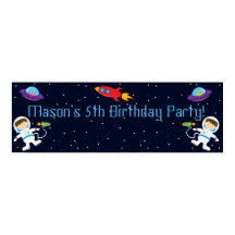 Blast Off Space Birthday Party Poster