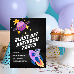 Blast Off Space Themed Birthday Invitation