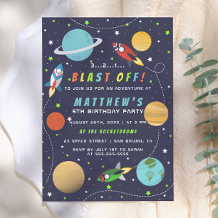 Blast Off! Space Themed Birthday Party Invitation