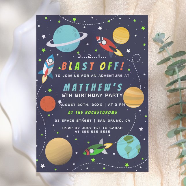 Blast Off! Space Themed Birthday Party Invitation (Creator Uploaded)