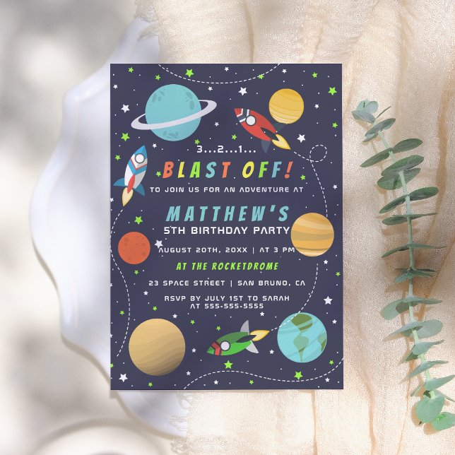 Blast Off! Space Themed Birthday Party Invitation (Creator Uploaded)
