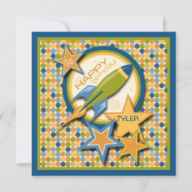 Blast Off! Spaceship Birthday Card (Front)