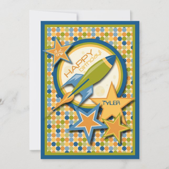 Blast Off! Spaceship Birthday Card (Front)