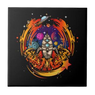Blast Off Spaceship Ceramic Tile