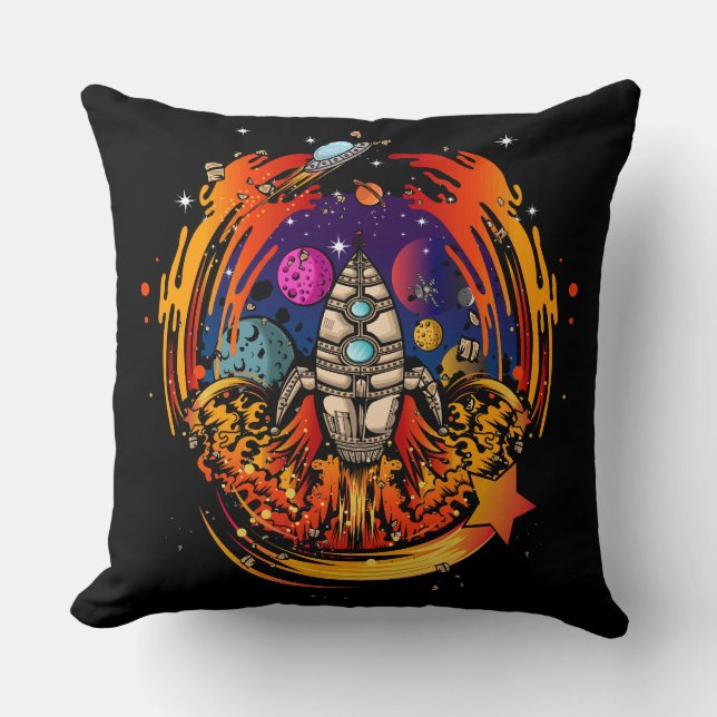 Blast Off Spaceship Cushion (Front)
