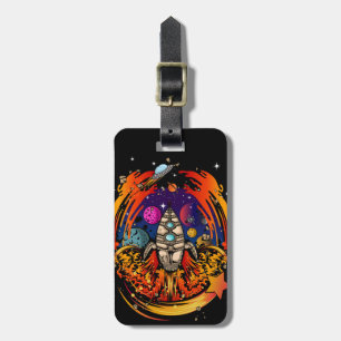 Blast Off Spaceship Luggage Tag