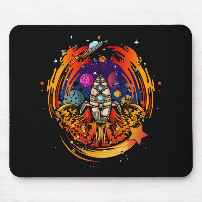 Blast Off Spaceship Mouse Pad (Front)