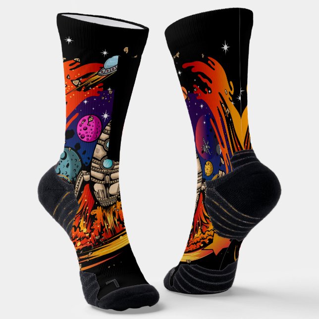 Blast Off Spaceship Socks (Angled)