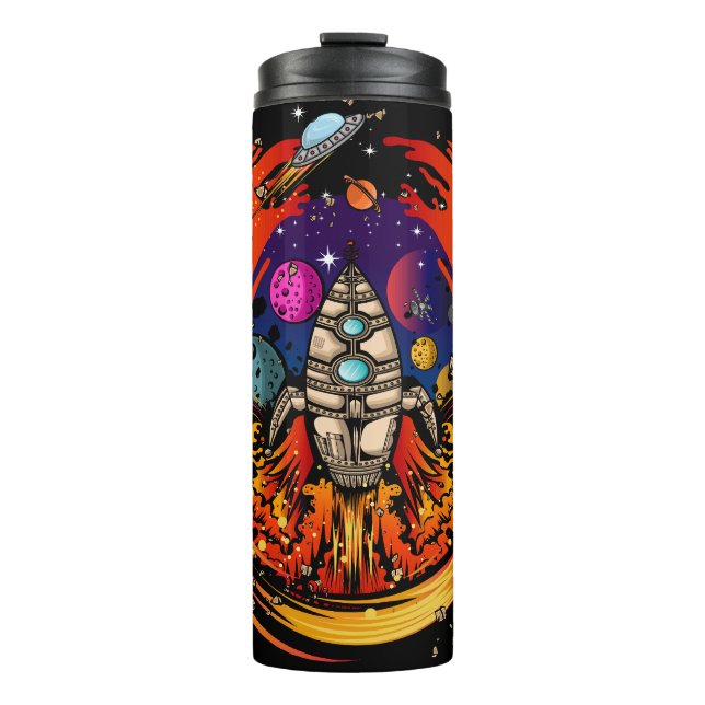 Blast Off Spaceship Thermal Tumbler (Front)