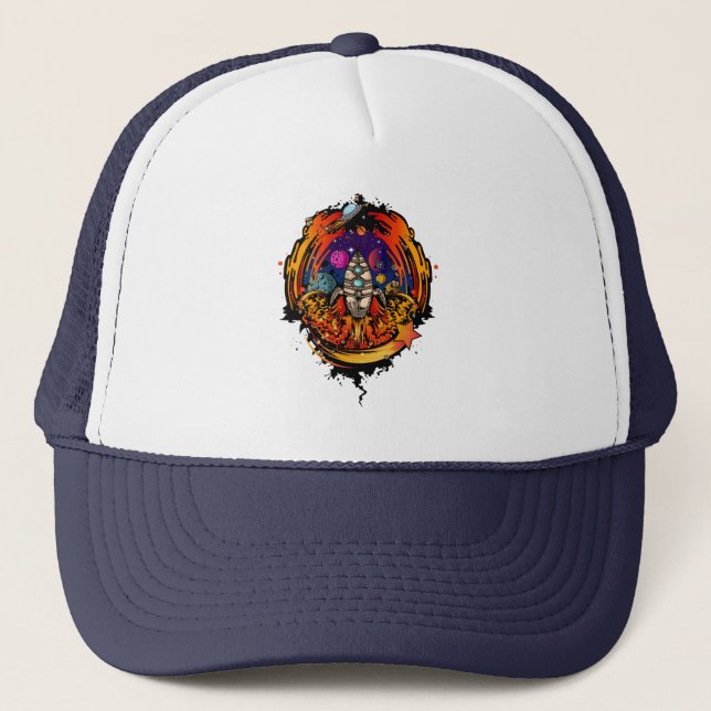 Blast Off Spaceship Trucker Hat (Front)