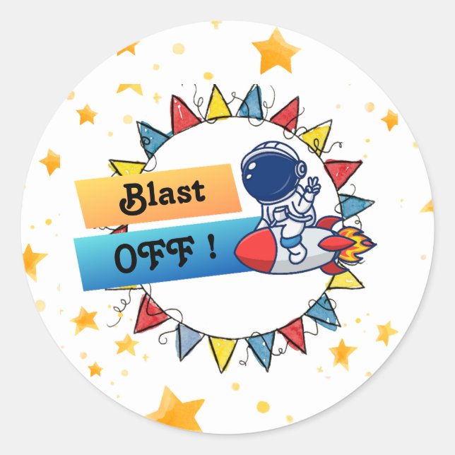 Blast Off Stickers - Birthday Favor Bags or Gifts (Front)