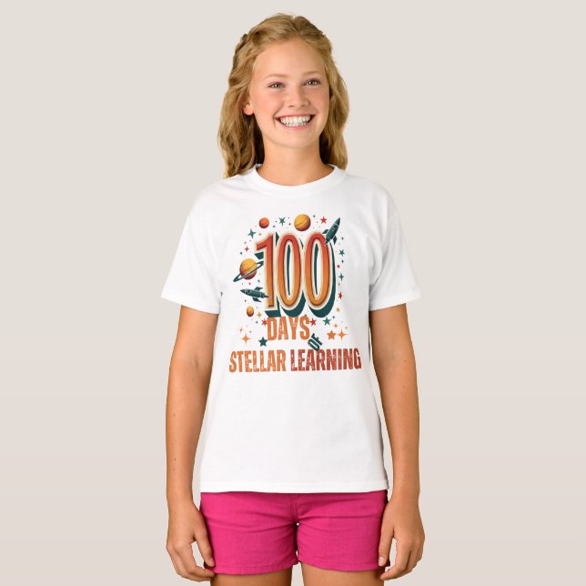 Blast Off to 100 Days of Stellar Learning | Space  T-Shirt (Front Full)