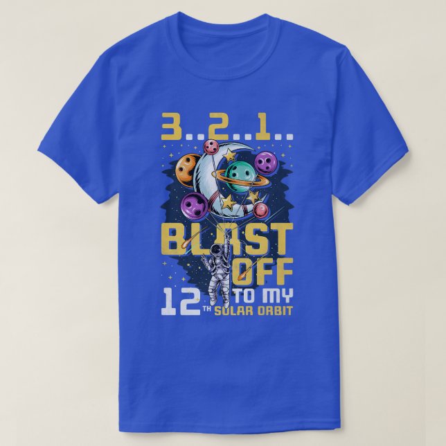Blast Off To My 12th Solar Orbit, 12th Birthday As T-Shirt (Design Front)
