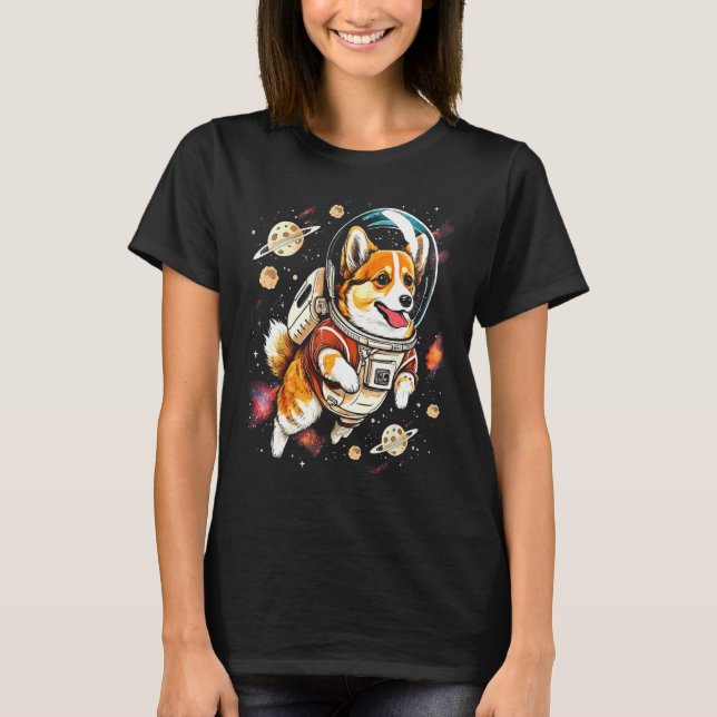 Blast Off with a Dog in Space  Cute Pembroke Welsh T-Shirt (Front)