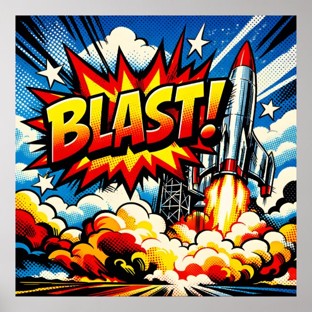 BLAST! Retro Pop Art Rocket Explosion Poster (Front)