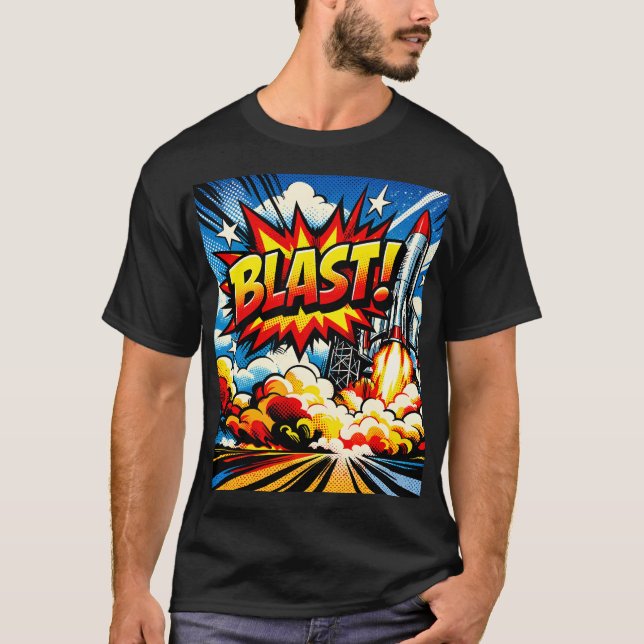 BLAST! Retro Pop Art Rocket Explosion T-Shirt (Front)