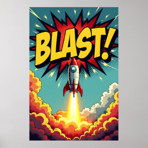 BLAST! Vintage Comic Style Rocket Explosion Poster