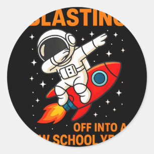 Blasting off into new school year astronaut dab classic round sticker