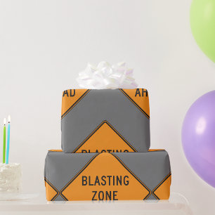 Blasting Zone Ahead Warning Sign Safety Wrapping Paper