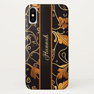 Blätter und Ranken orange auf schwarz Muster iPhone X Case