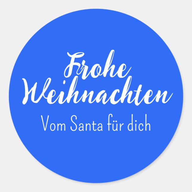 Blau Frohe Weihnachten Merry Christmas in German  Classic Round Sticker (Front)