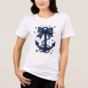 Blauer Anker mit gepunkteter Schleife Tri-Blend Shirt