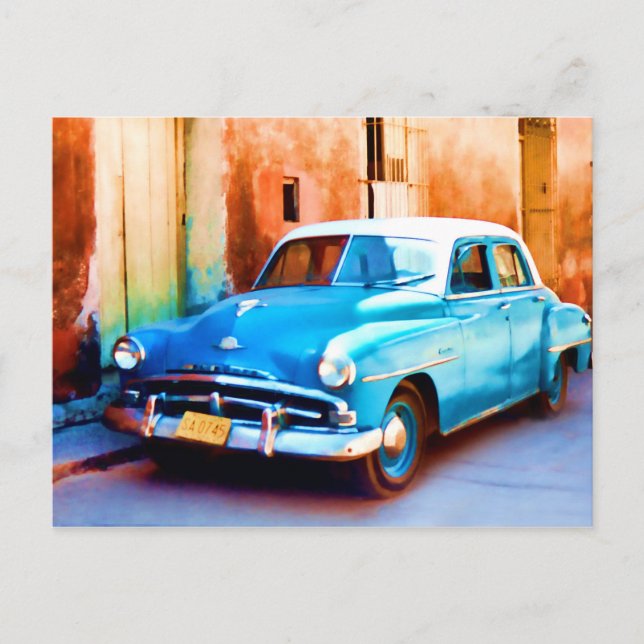 Blauer Oldtimer auf Kuba Postcard (Front)